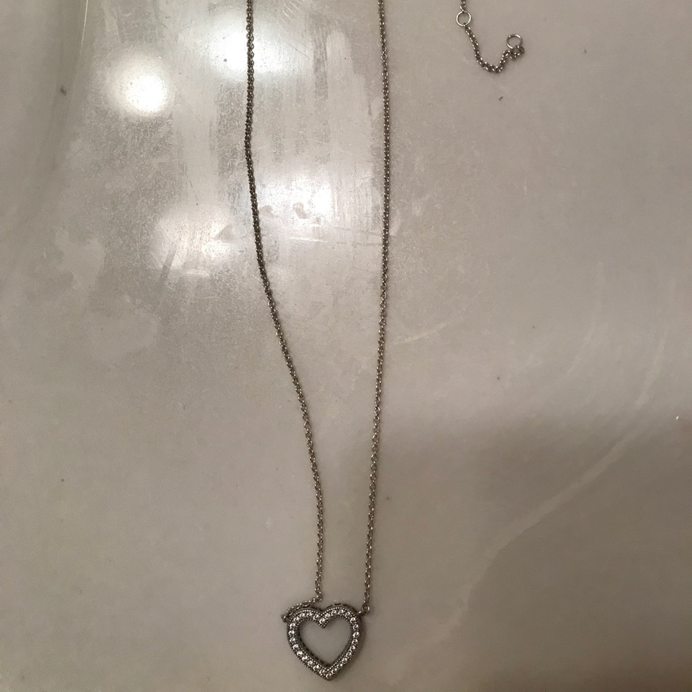 Pandora reversible heart silver necklace.